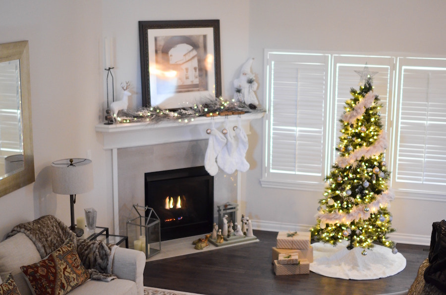 Living room with holiday decorations