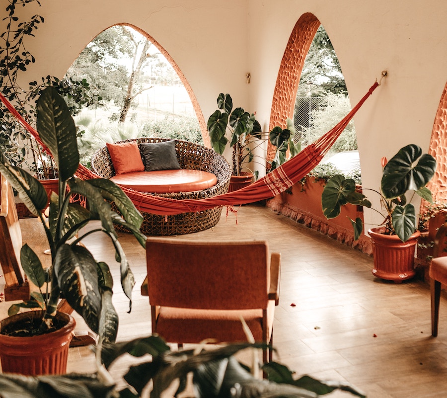Porch with hammock and plants