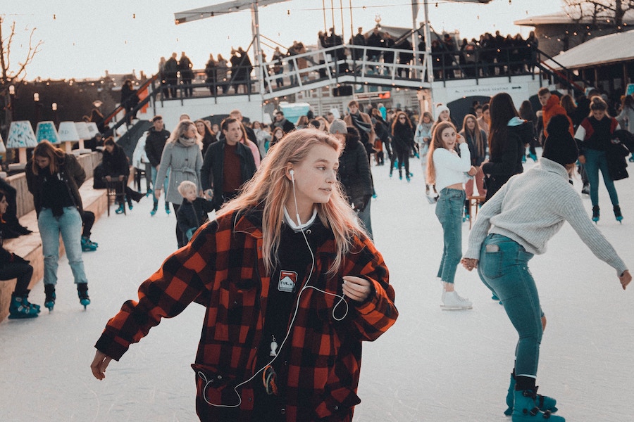 People enjoying ice skating and winter activities in Raleigh